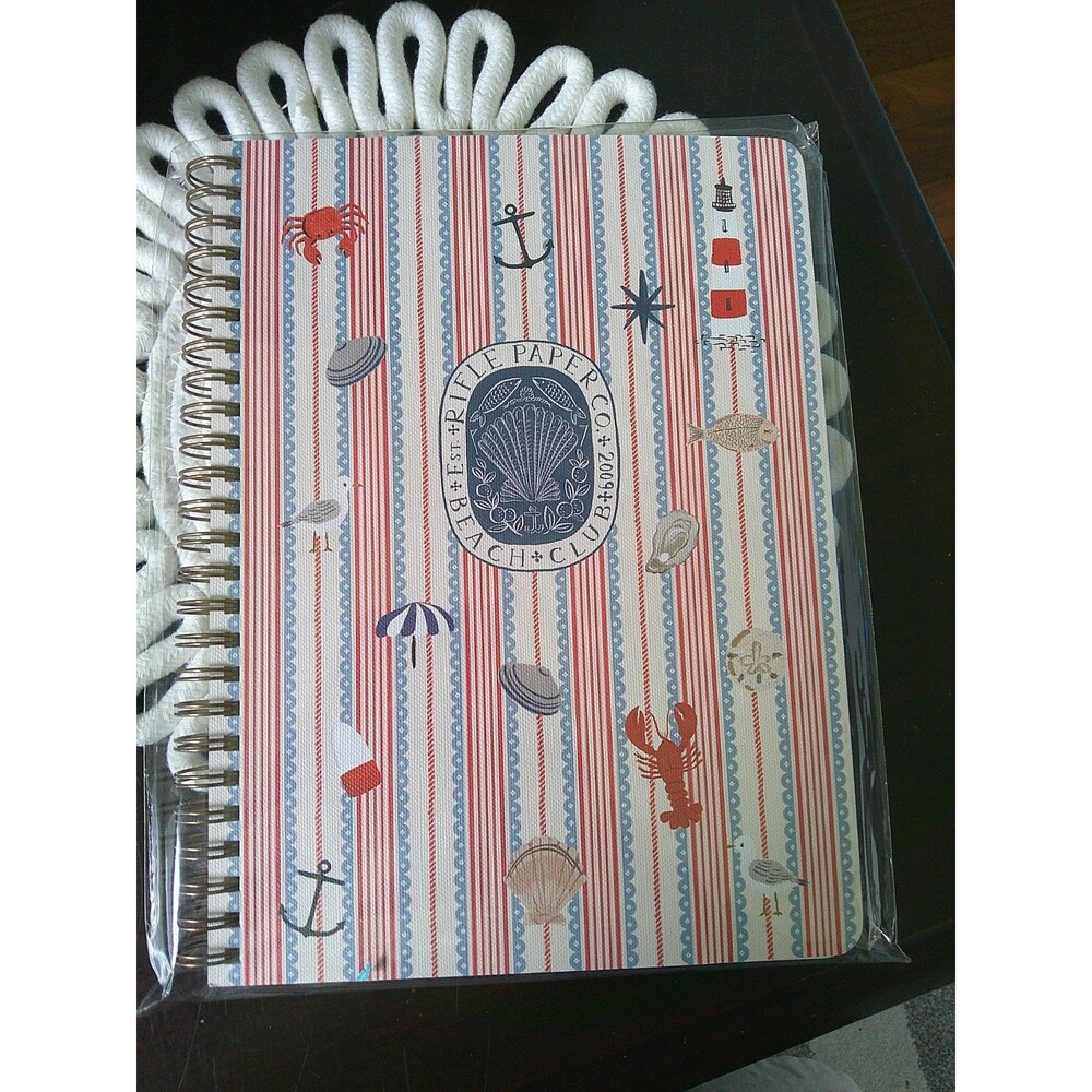 NWT RIFLE PAPER CO. Spiral Notebook | 150 Ruled Pages, Pocket Folder Beach Club